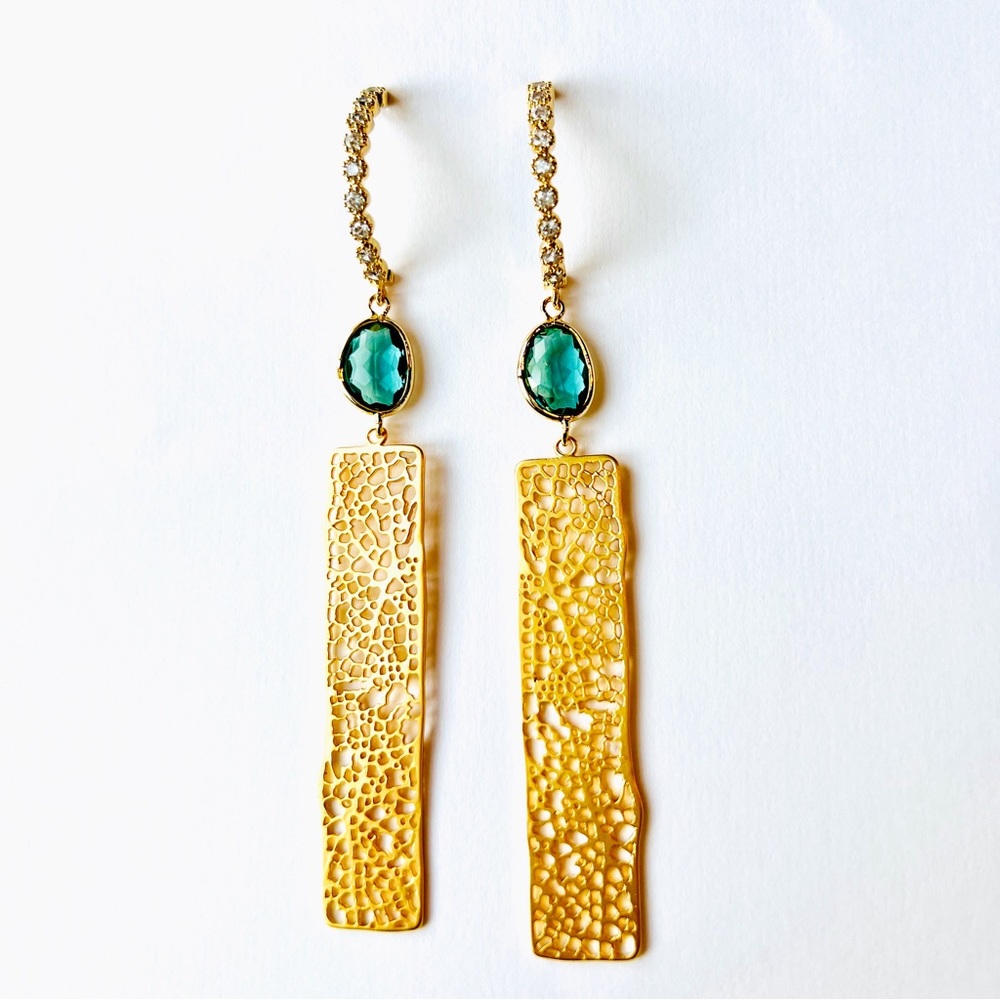 Gorgeous HANDMADE Gold Green Tourmaline Art Deco Earrings